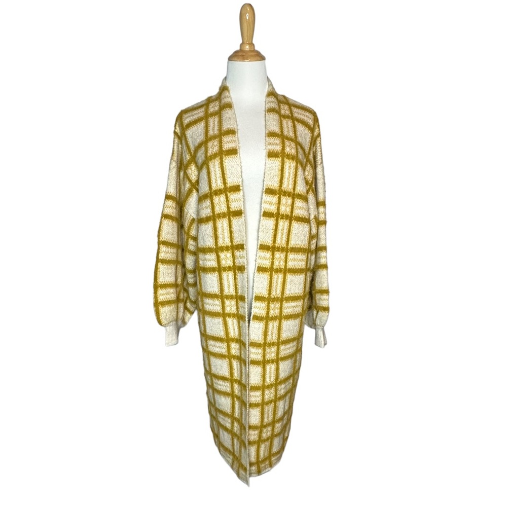 Final Price NWT Anthropologie Windowpane Knit Open Cardigan Coatigan one size - Picture 3 of 13